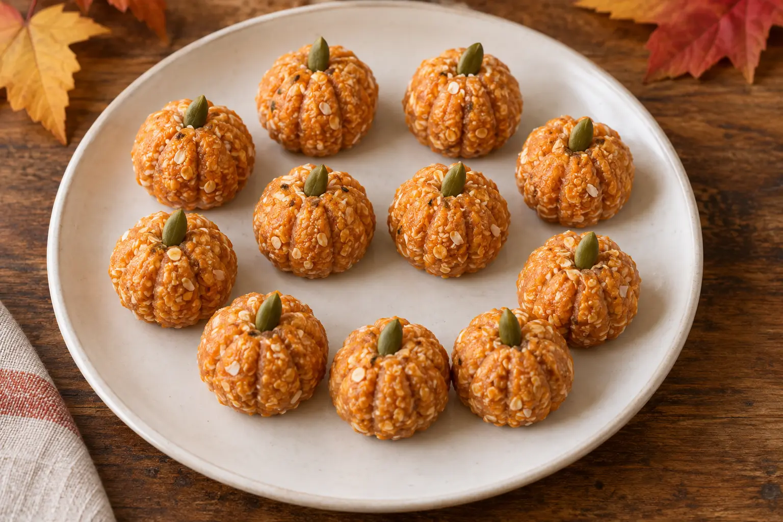 Mini-citrouilles energy balls Halloween prêtes à servir