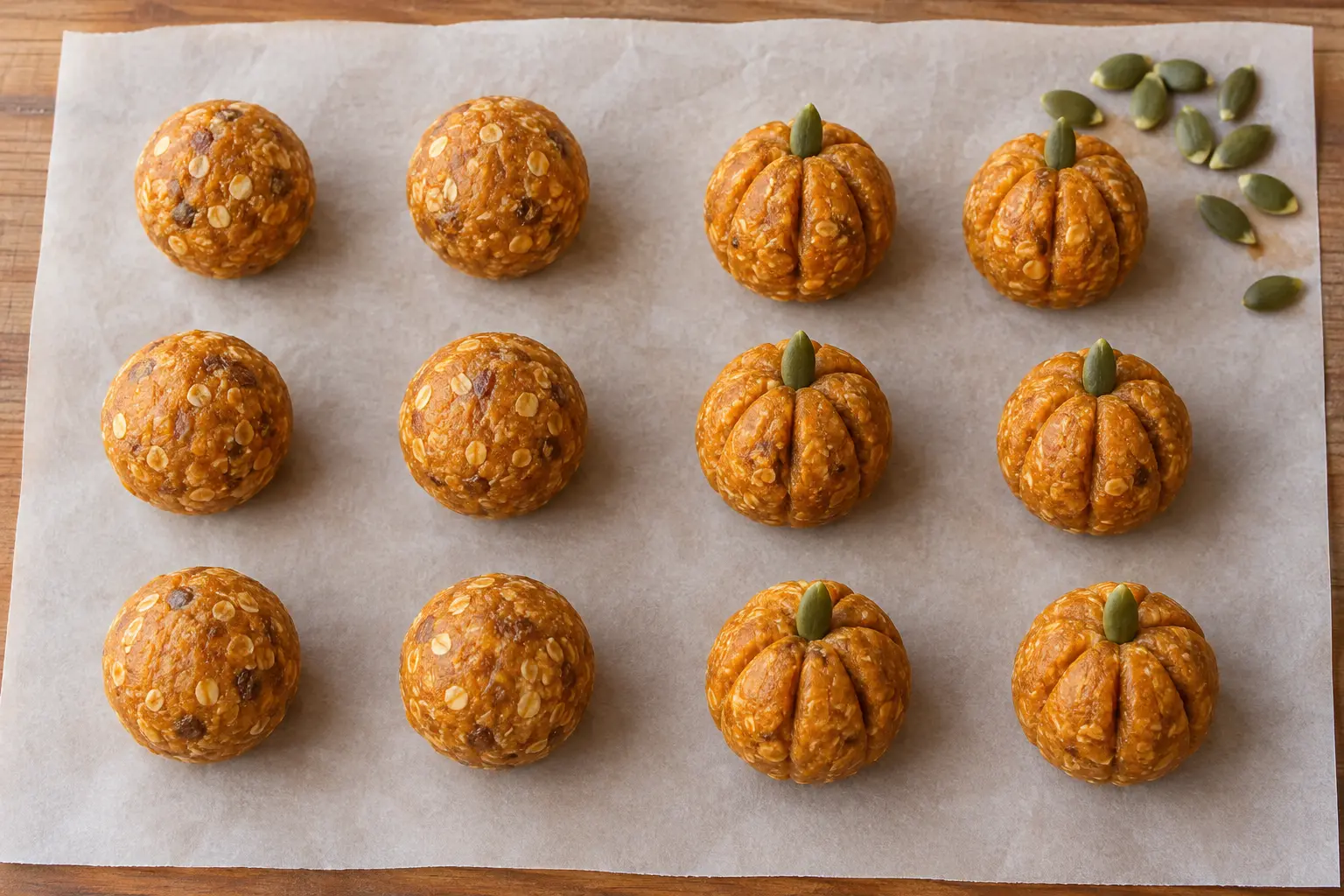 Façonnage des energy balls en mini-citrouilles Halloween