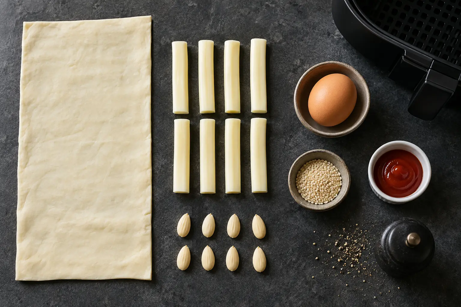 Pâte feuilletée, fromage, amandes et œuf pour les doigts de sorcière