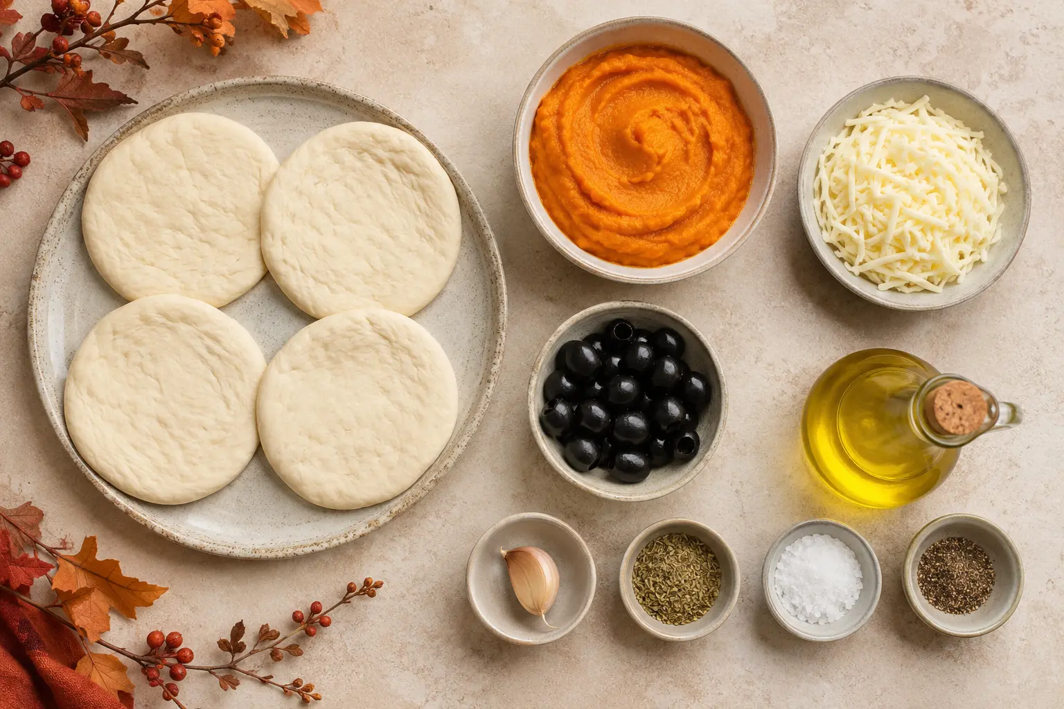 Ingrédients pour les mini pizzas citrouille Halloween Air Fryer