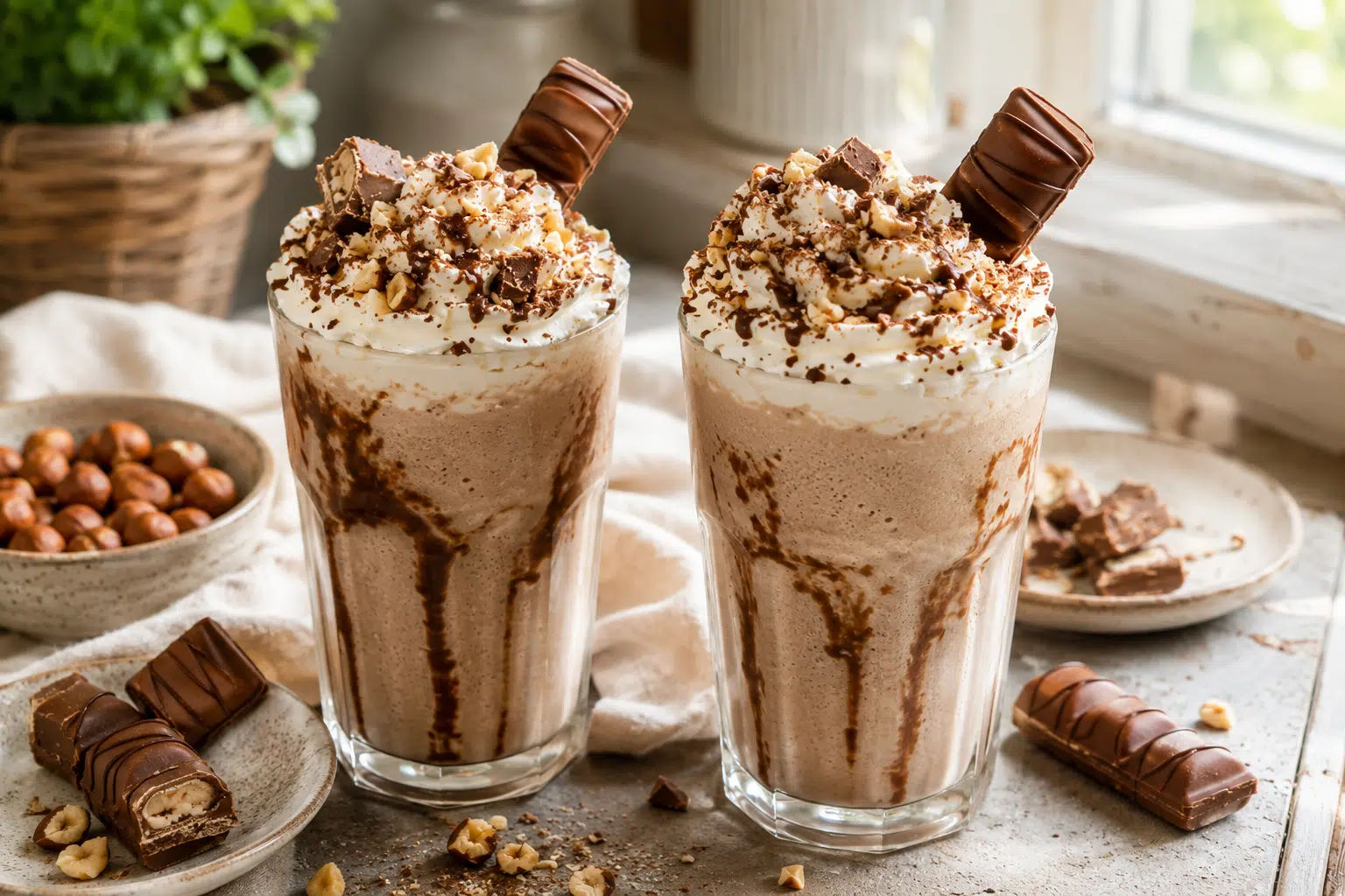Milkshake Kinder Bueno crémeux avec chantilly et noisettes