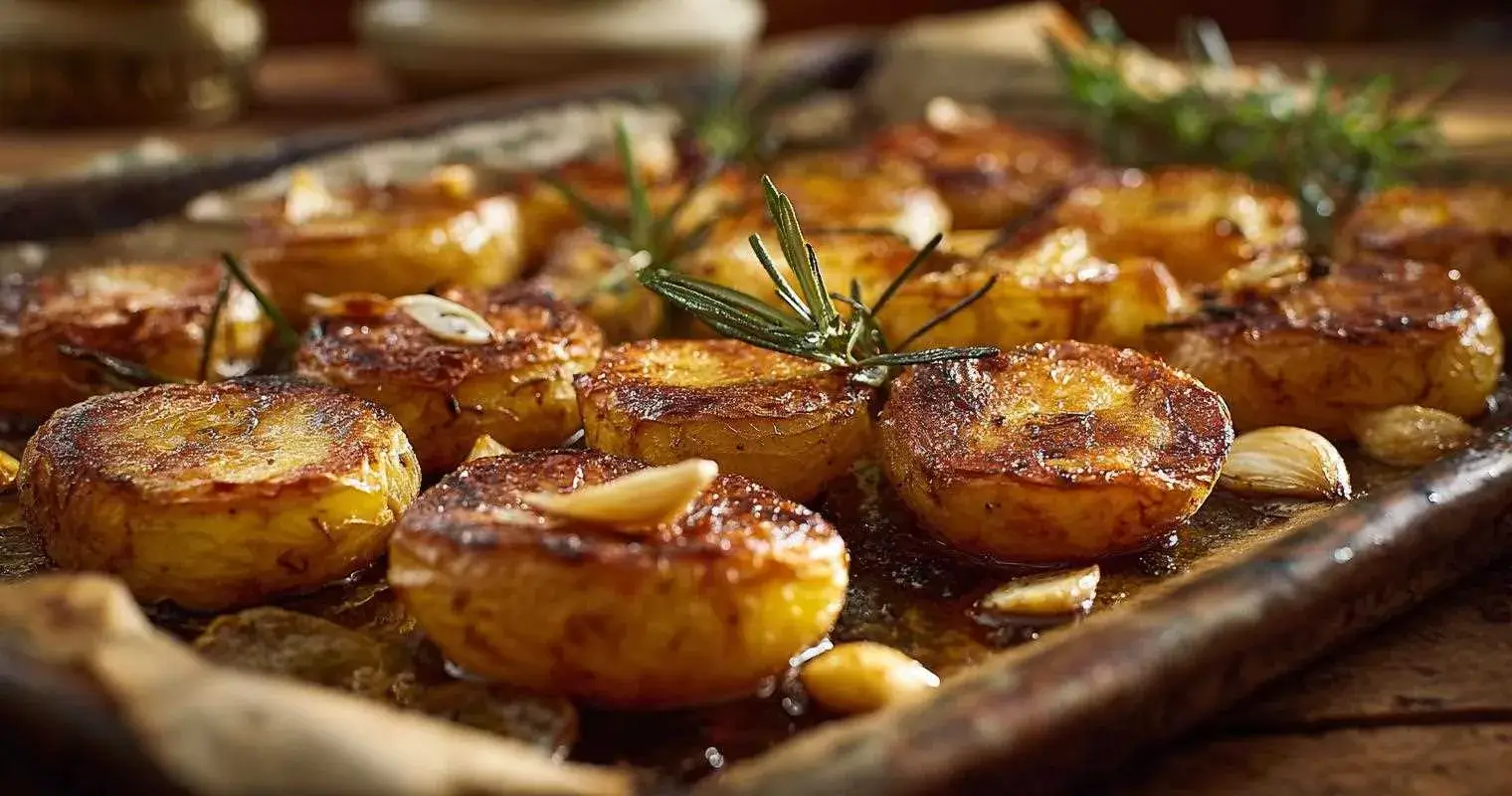 Pommes de terre grenaille au four dorées avec ail et romarin