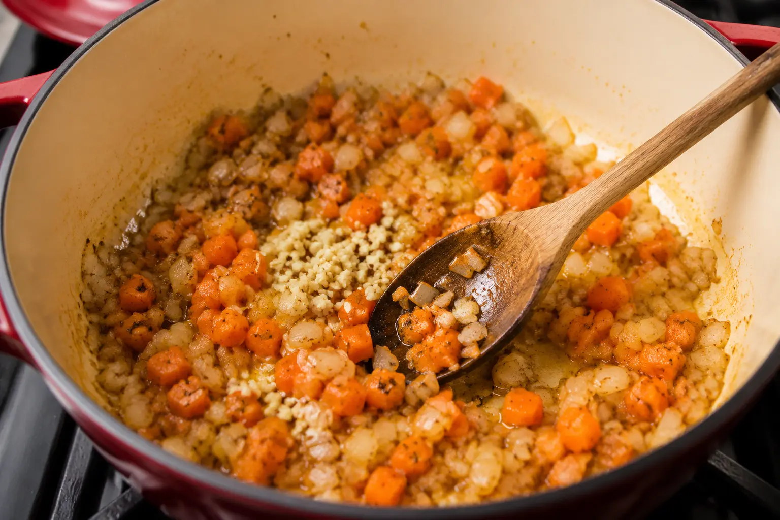 Oignon, carottes et épices pour la soupe protéinée