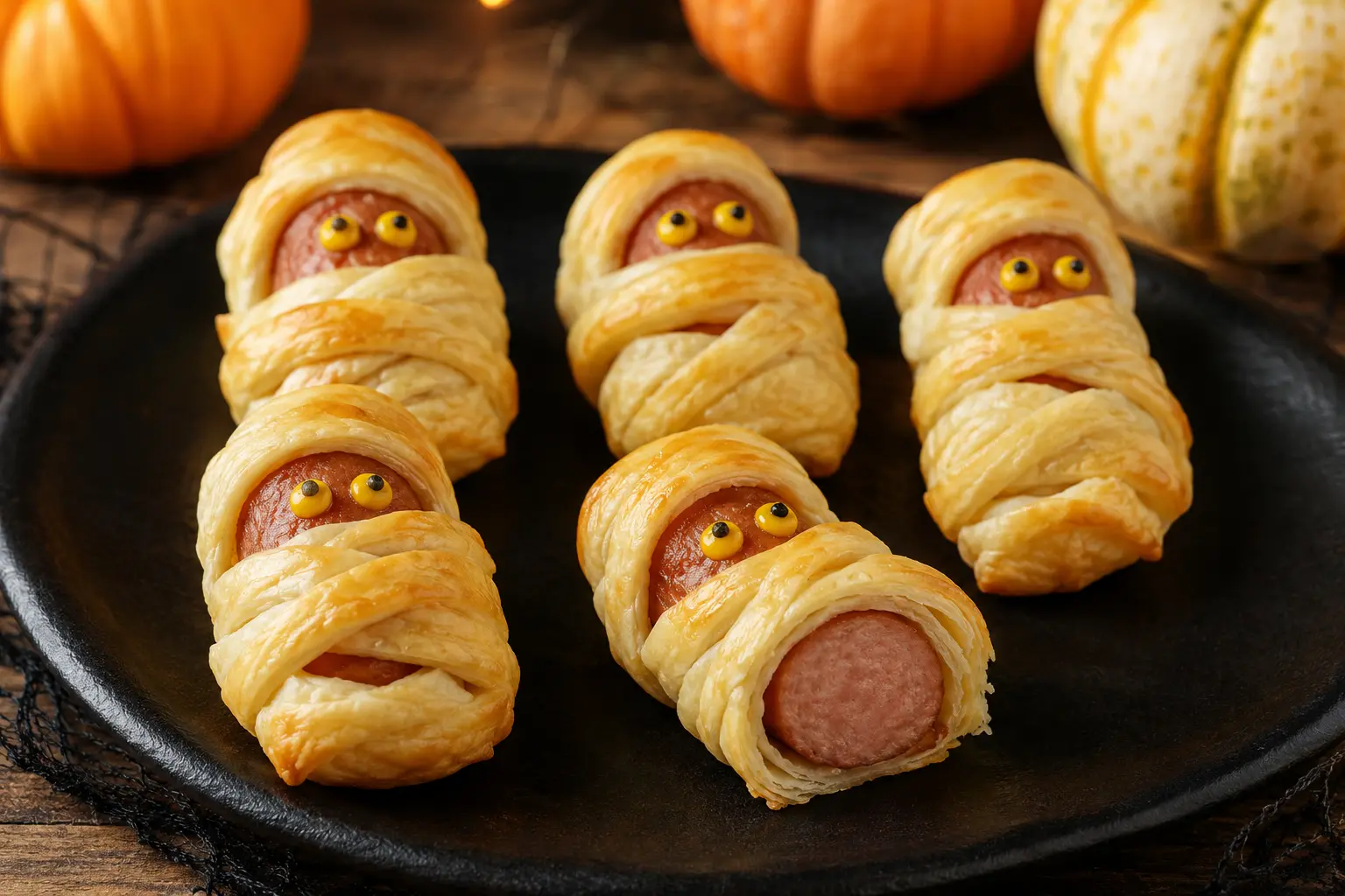 Saucisses momies feuilletées servies pour Halloween