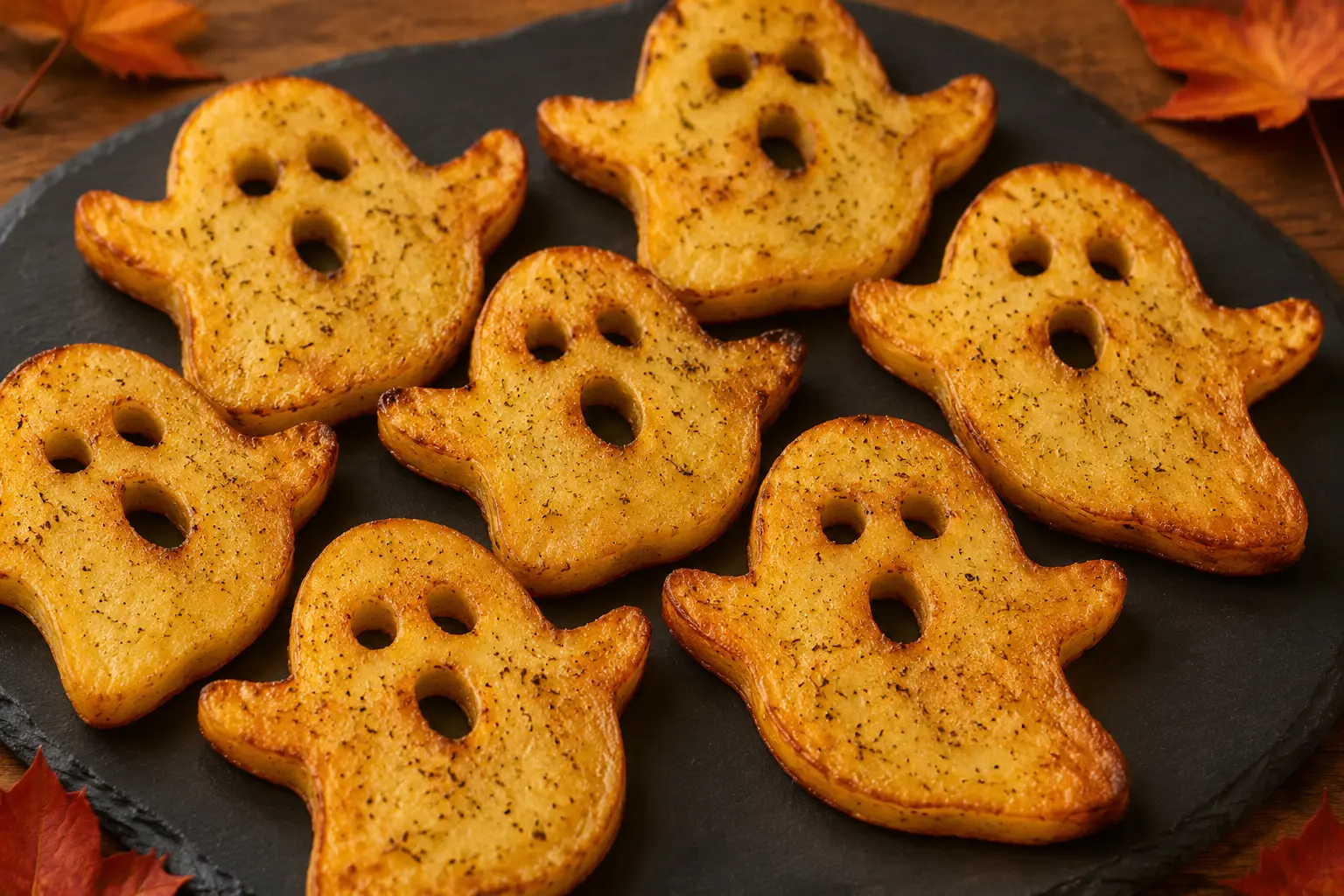 Pommes de terre fantômes Halloween Air Fryer servies croustillantes