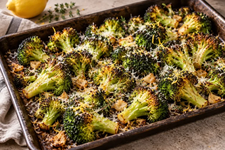 Brocoli au four doré à l’ail au parmesan et au citron