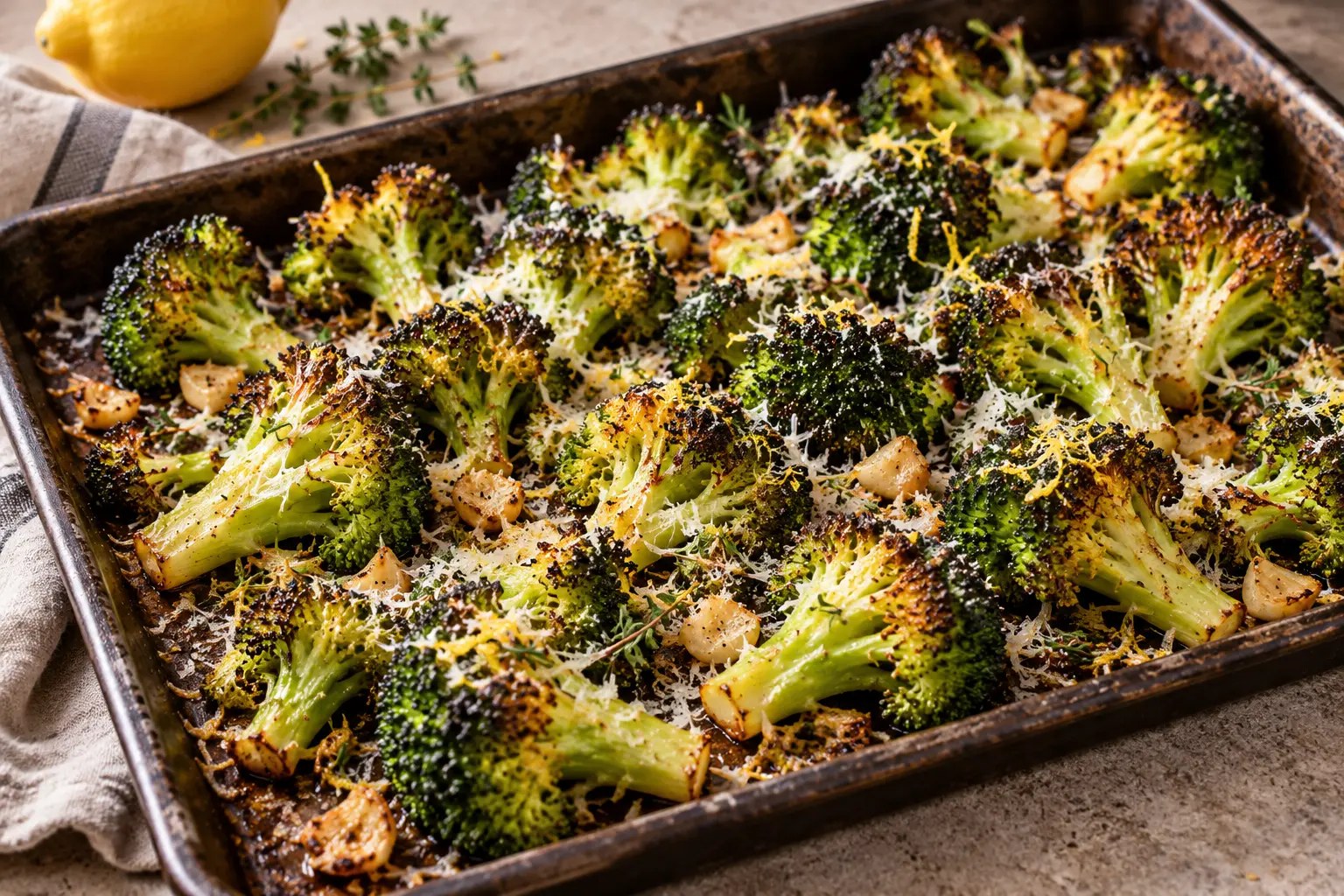 Brocoli au four doré à l’ail au parmesan et au citron