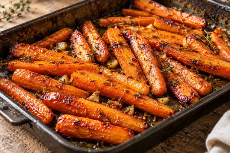 Carottes au four dorées au miel cumin ail et thym