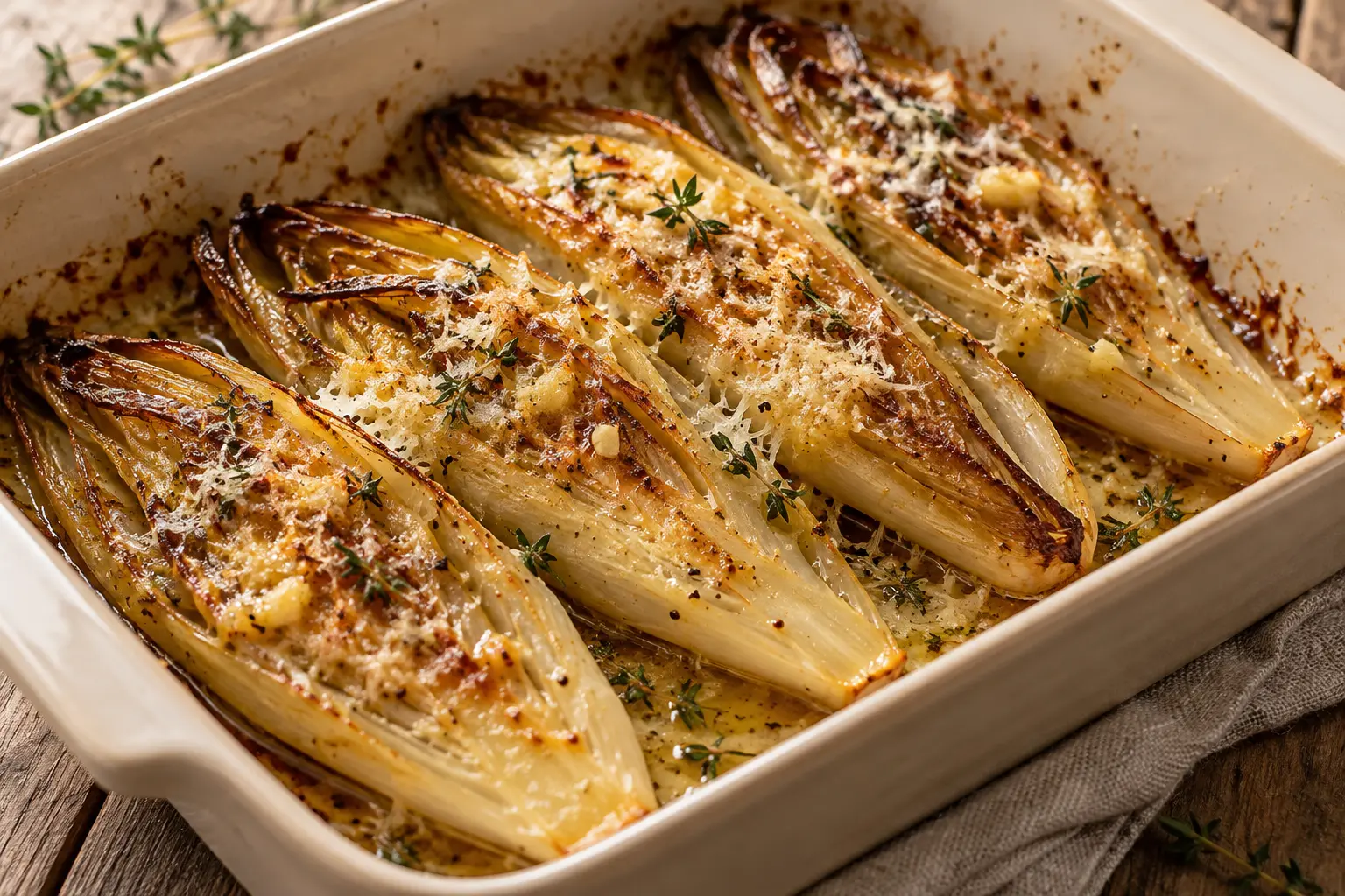 Endives au four fondantes et dorées au parmesan sans béchamel