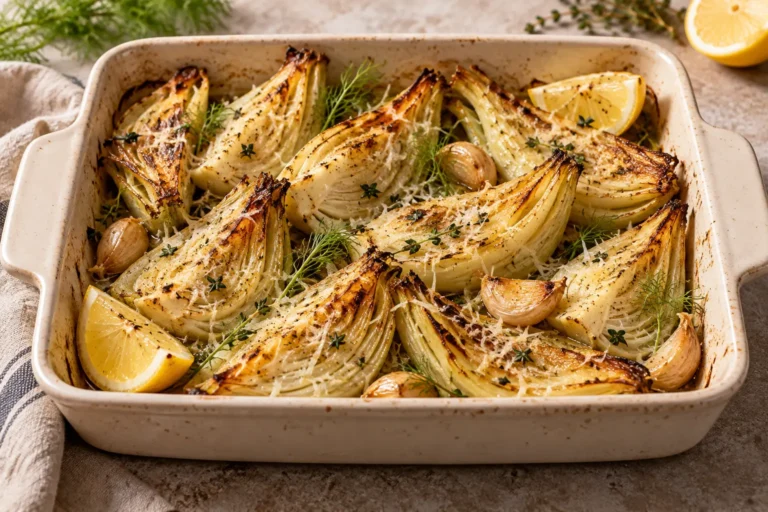 Fenouil au four doré au parmesan citron ail et thym