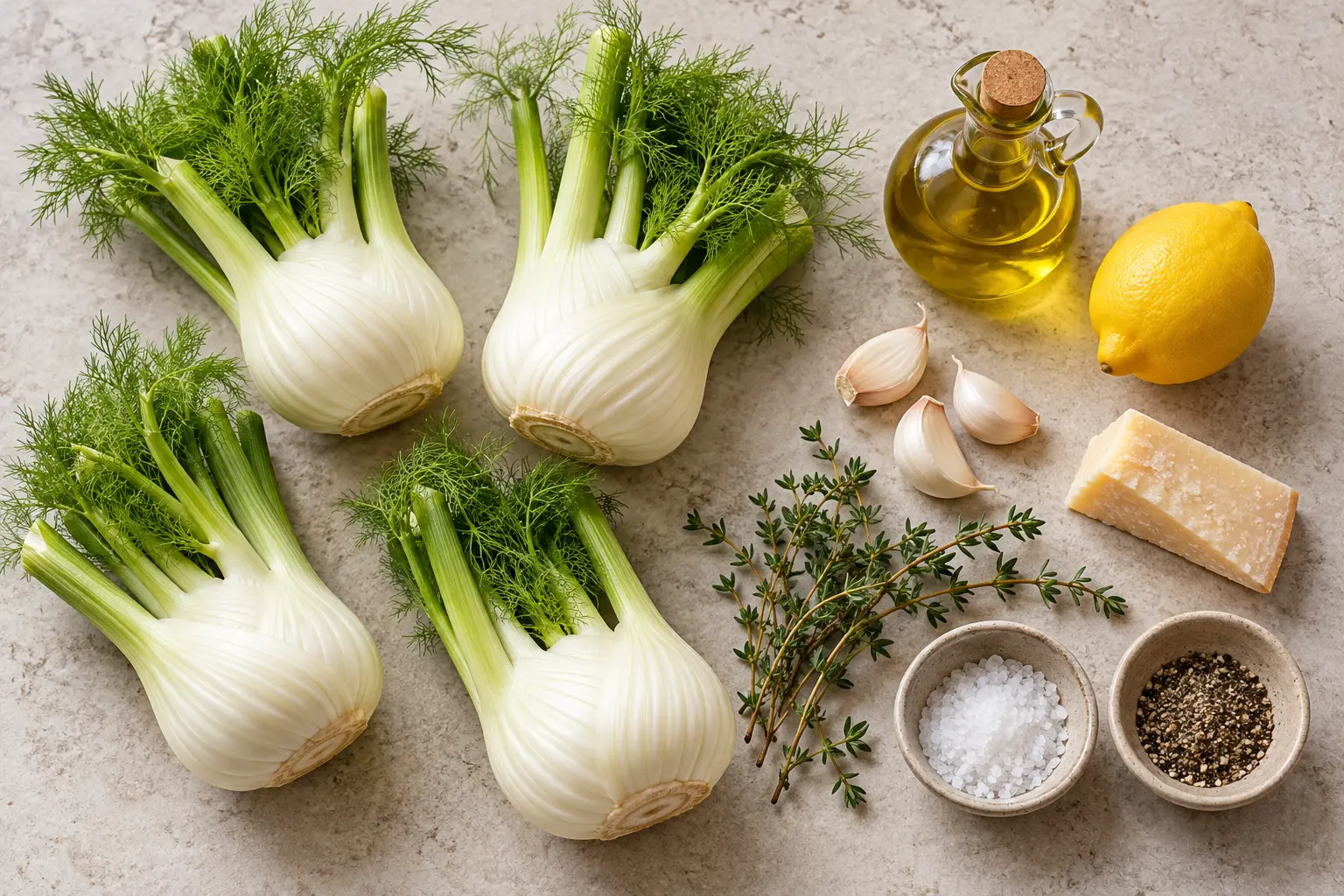 Fenouil huile olive citron ail parmesan thym sel et poivre