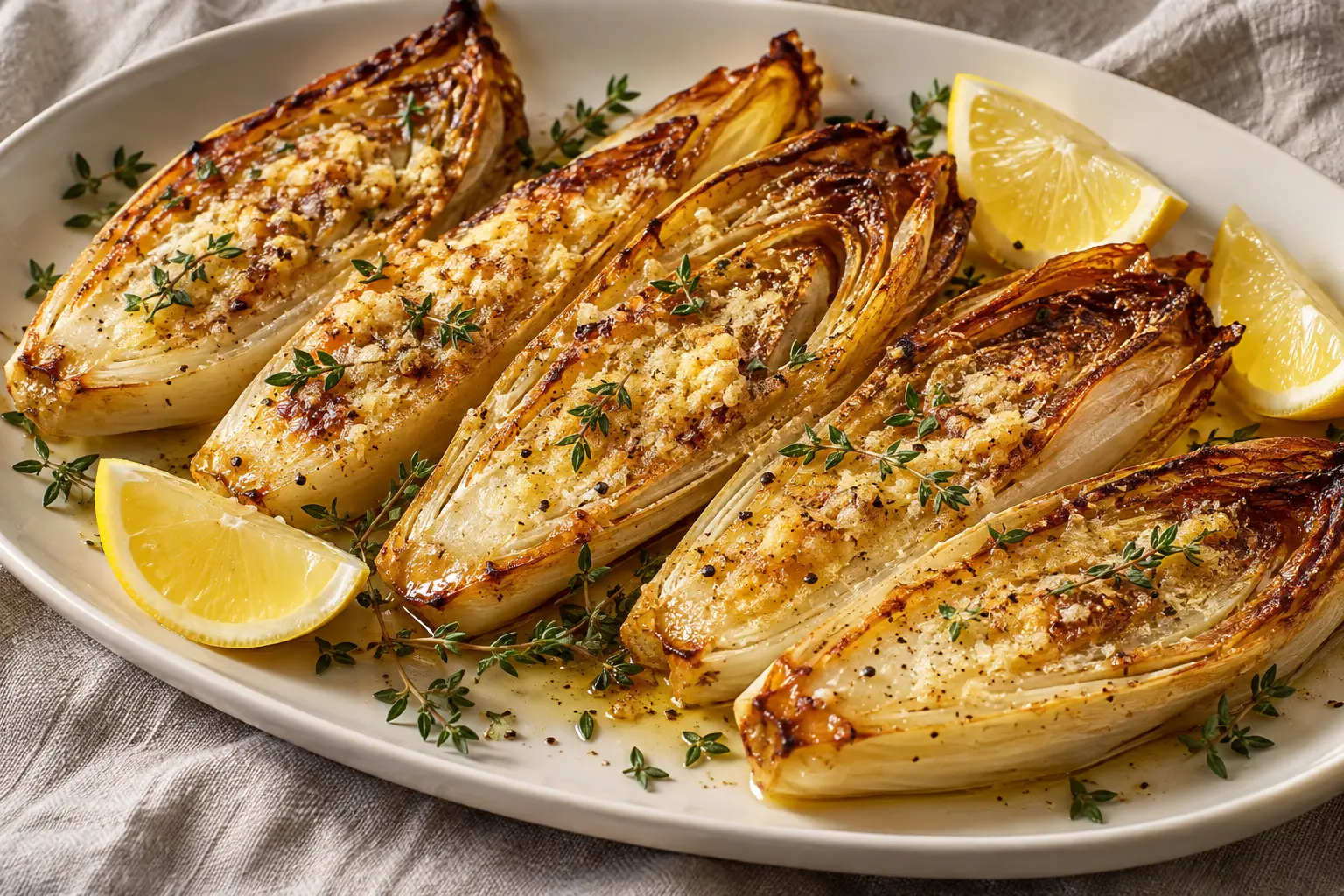 Endives rôties au four fondantes avec parmesan citron et thym
